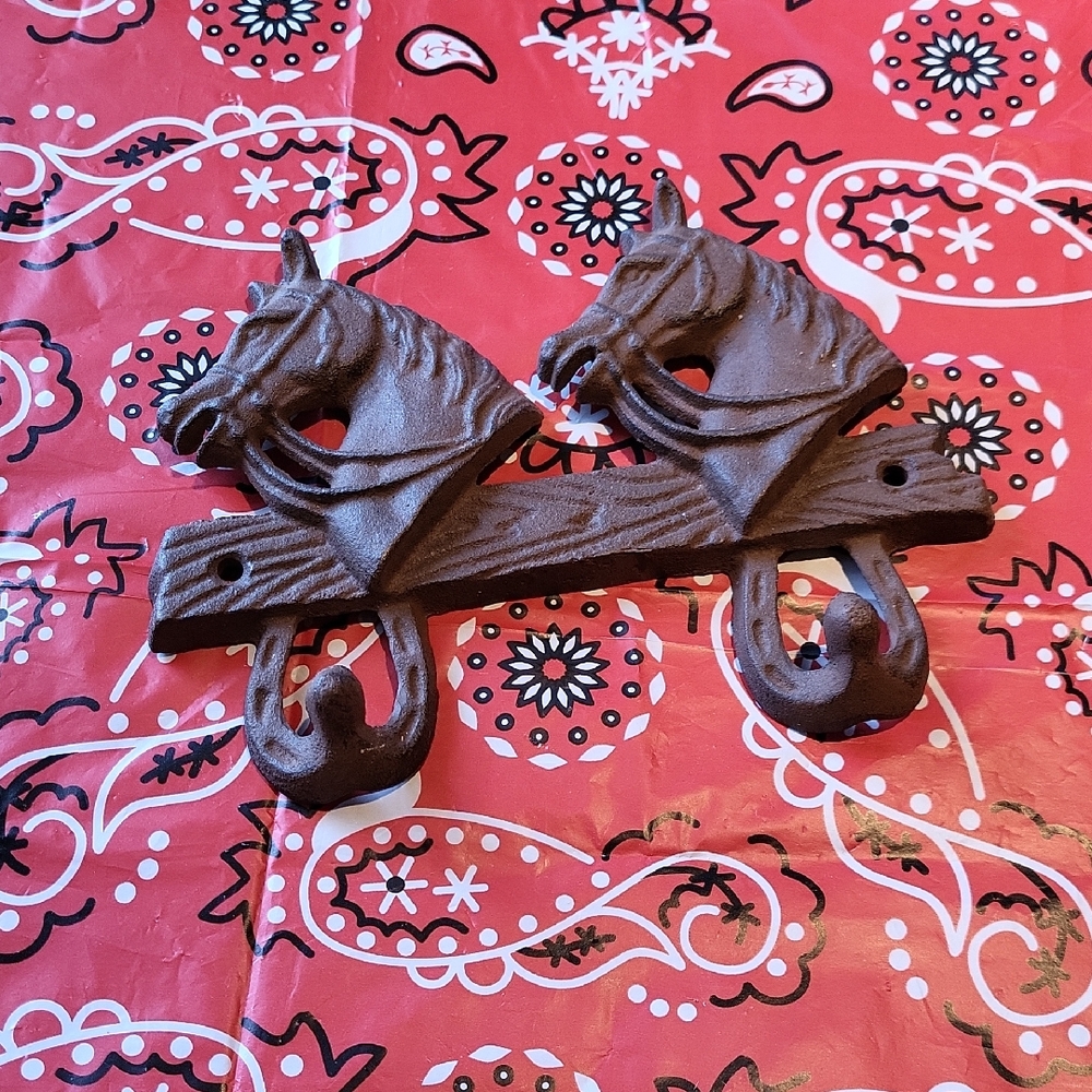 Cast Iron Brown Horse Wall HooksWeighs 1 Lb. With Drilled Holes For Hanging